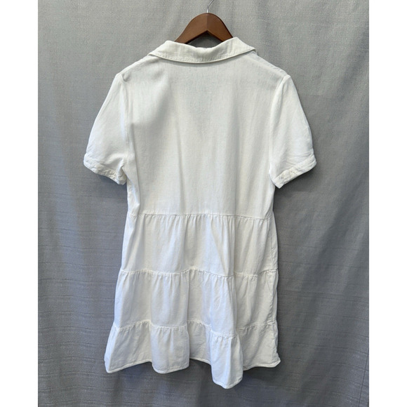 Zara Linen Mini Dress Women Size M White Tiered Beachy Coastal - Picture 3 of 8